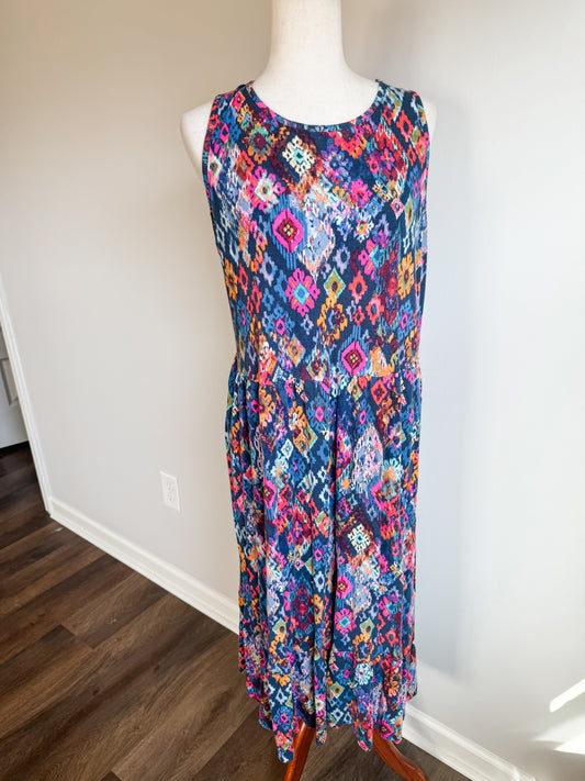 Navy Multi Color Dress 1X