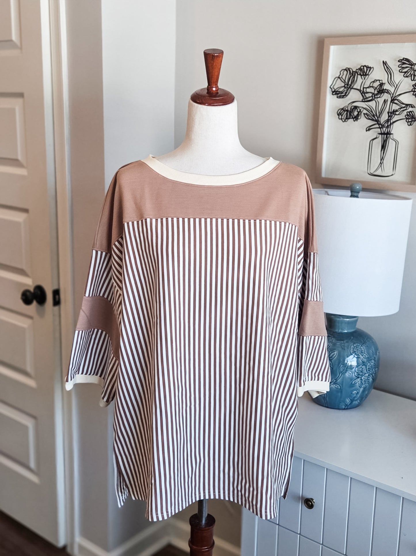 Brown Cream Striped Top 1X