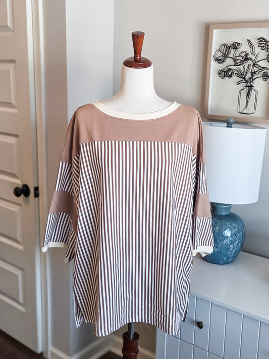 Brown Cream Striped Top 1X