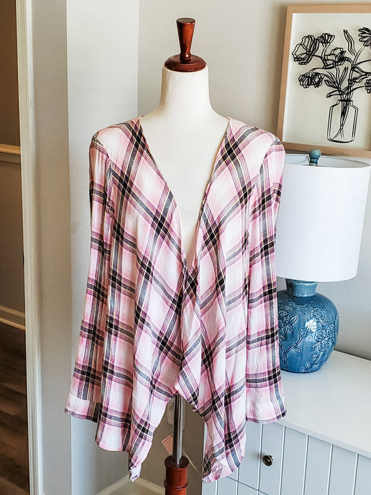 Pink Plaid Cardigan L