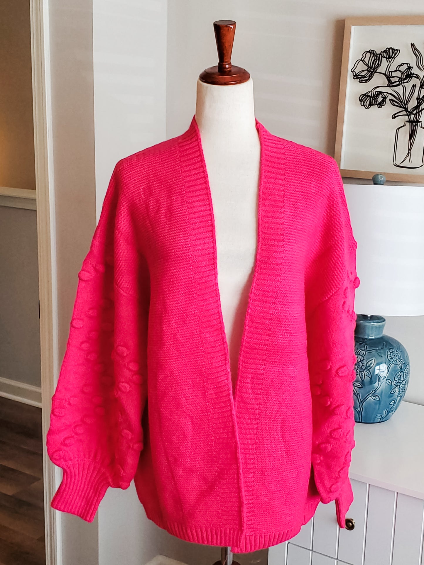 NEW Textured Sleeve Cardigan :: Hot Pink+Bright Blue