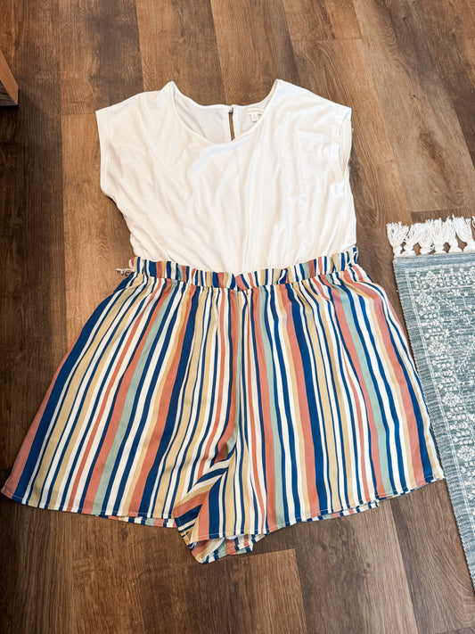 White Striped Romper 2X