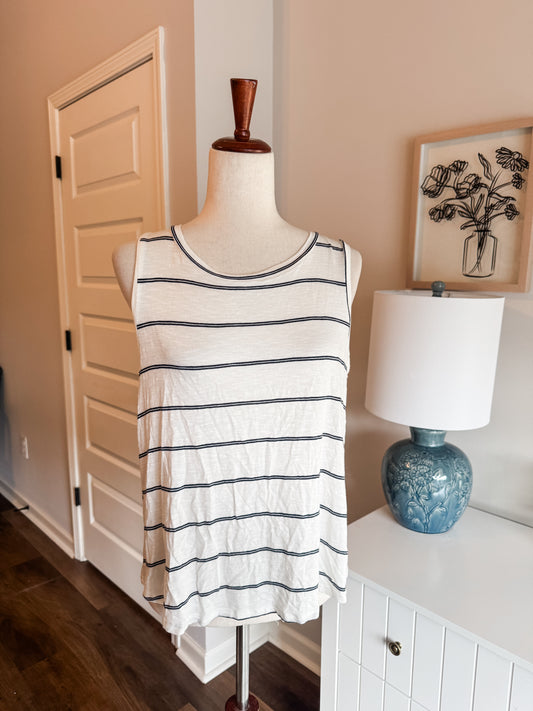 Cream Navy Striped Tank S