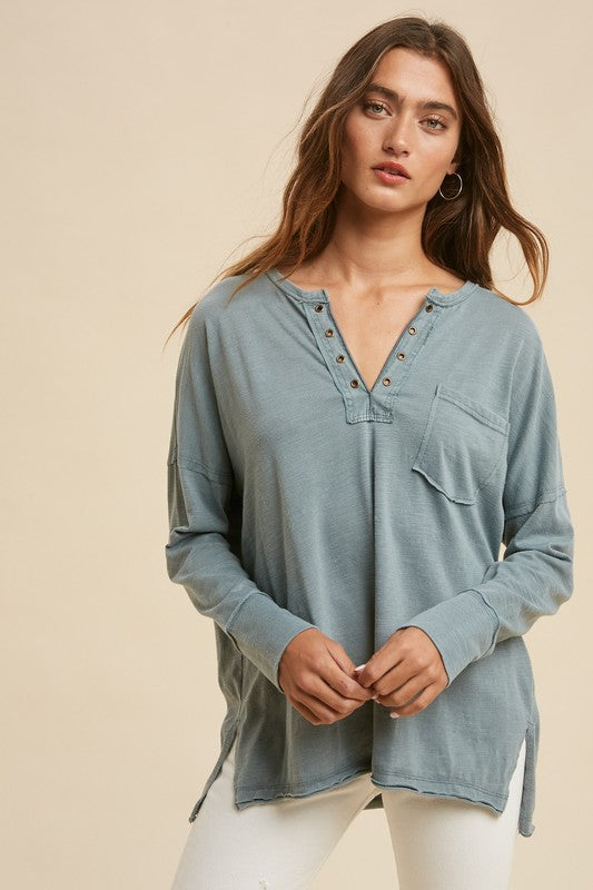 NEW Green Grommet Neckline Top M