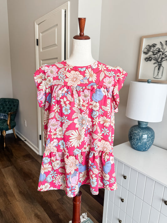 Hot Pink Floral Top L