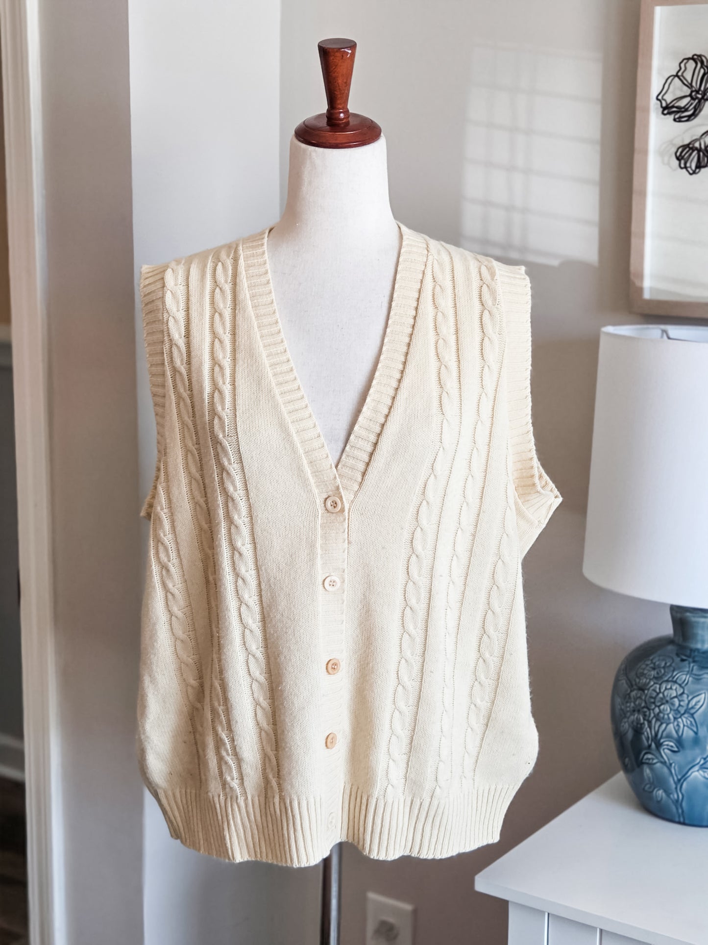 Cream Vintage Sweater Vest XL/1X