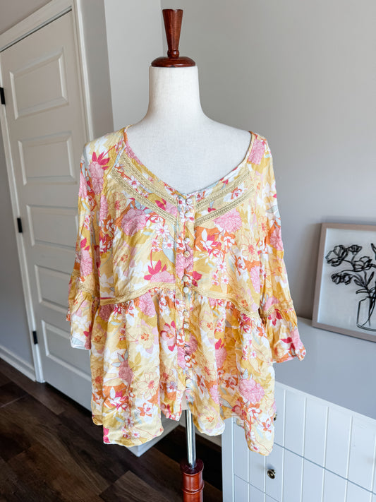 Yellow Floral Top 2X