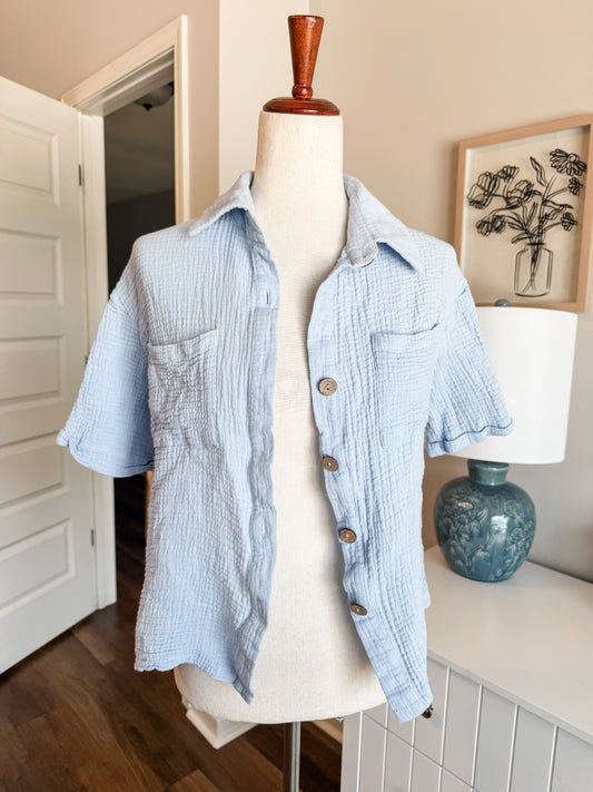 Blue Gauze Button Up S