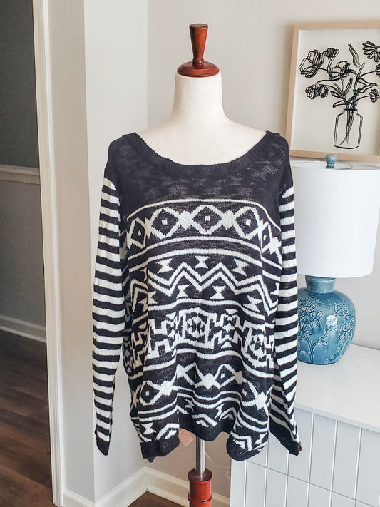 NWT Black White Aztec Sweater 3X