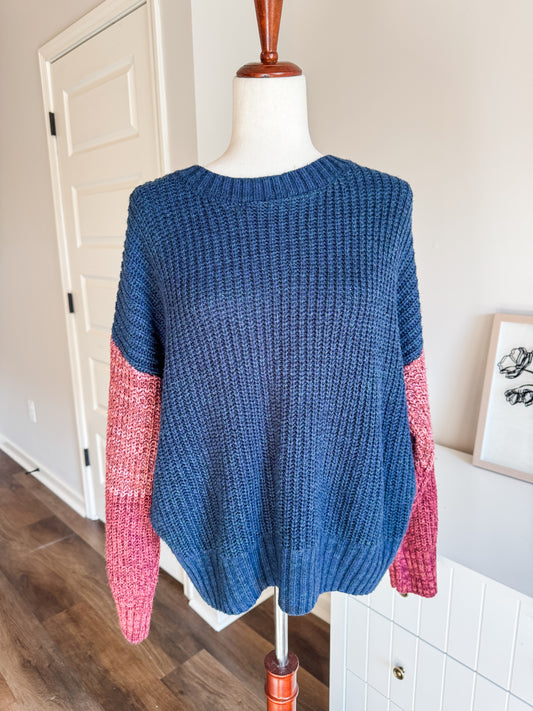 Navy Pink Colorblock Sweater XL