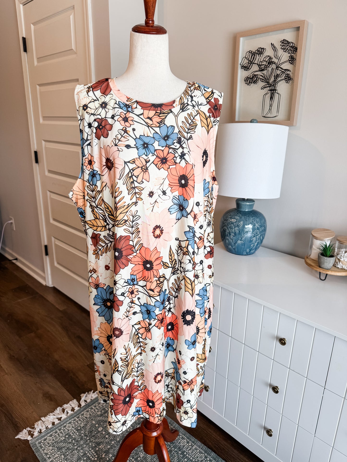 Cream Floral Dress 1-2X