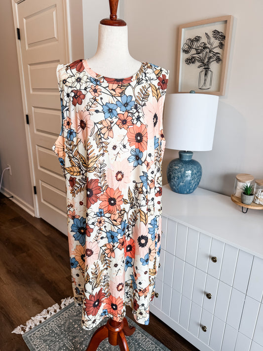 Cream Floral Dress 1-2X