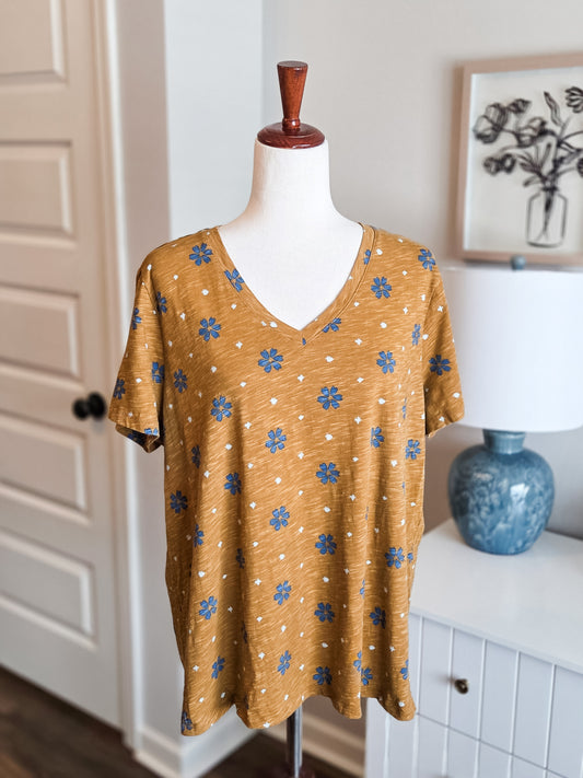 Mustard Blue Print Tee XL