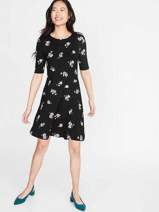 Black White Floral Dress S