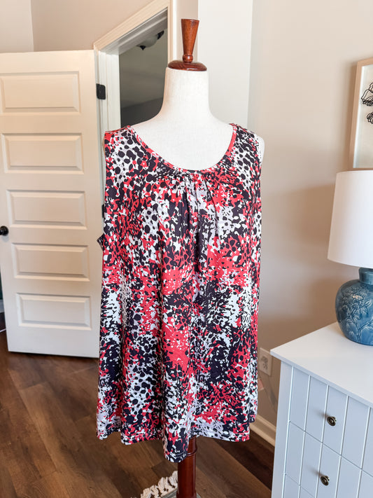 Red Gray Black Print Tank 2X