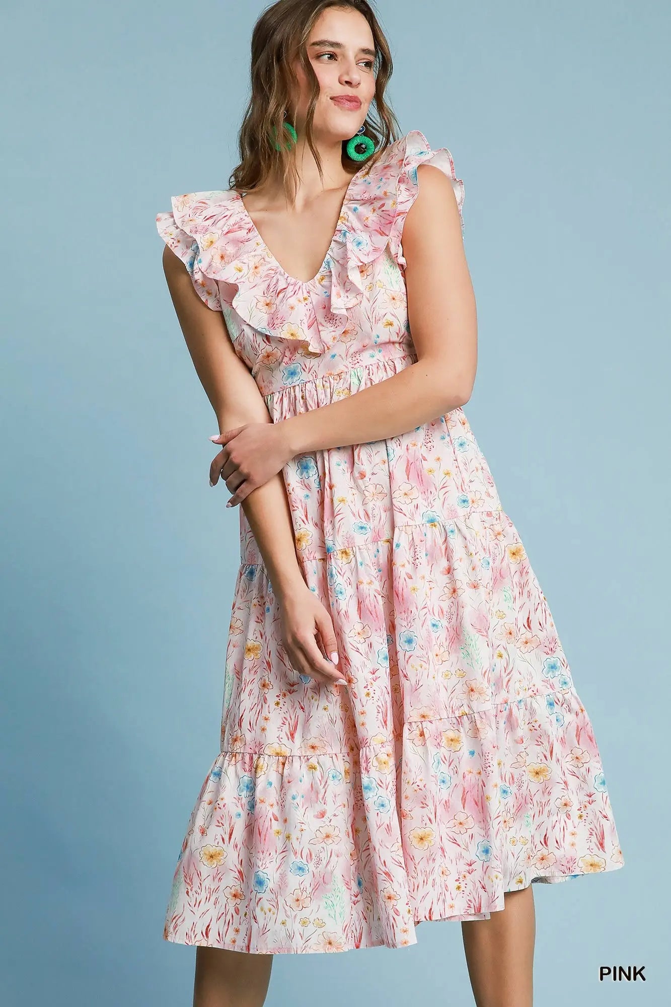 NEW Pink Floral Ruffled Dress