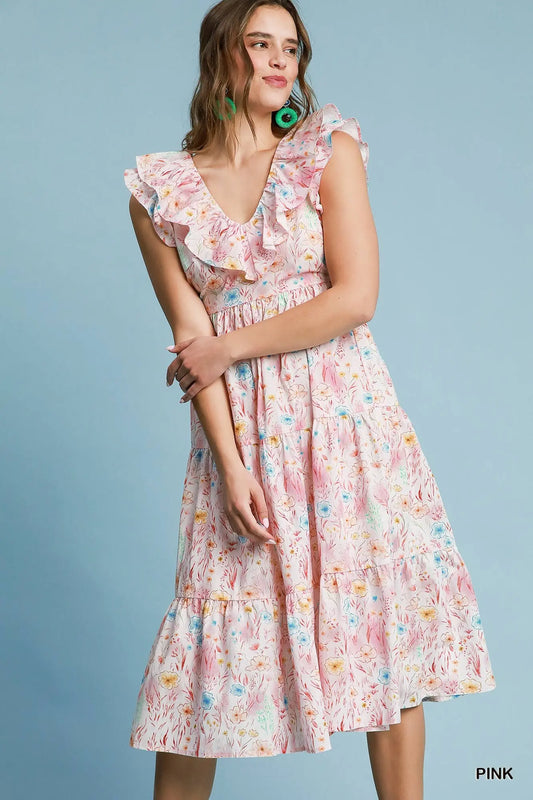 NEW Pink Floral Ruffled Dress