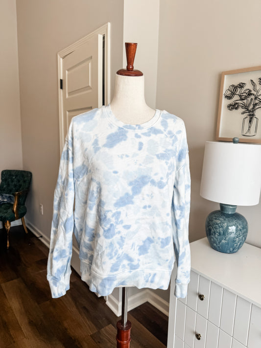 Blue Tie Dye Cotton Pullover L