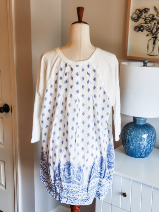 NEW White Blue Print Back Top