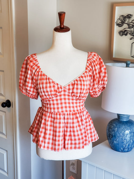 NEW Orange Checked Blouse