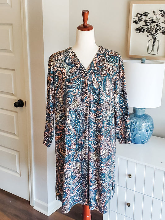 Teal Peach Black Cardigan M