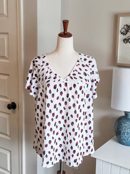 White Black Red Print Top 0X