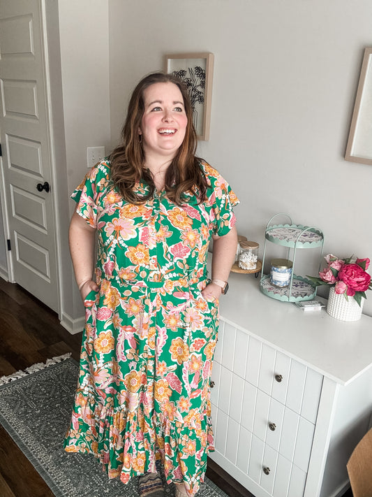 NEW Bright Green Floral Dress