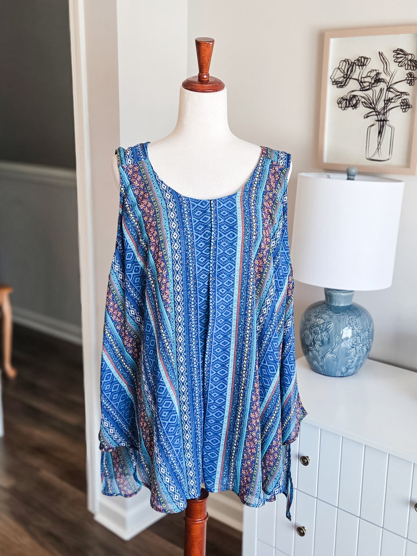 Blue Pink Teal Print Tank 3X