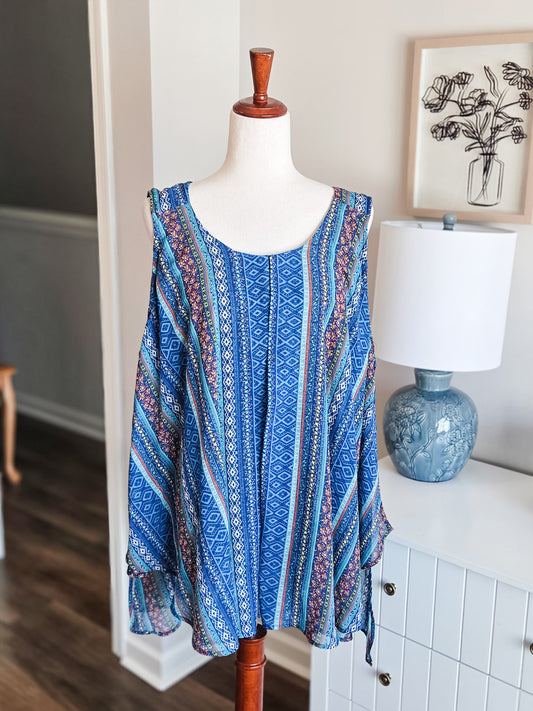 Blue Pink Teal Print Tank 3X