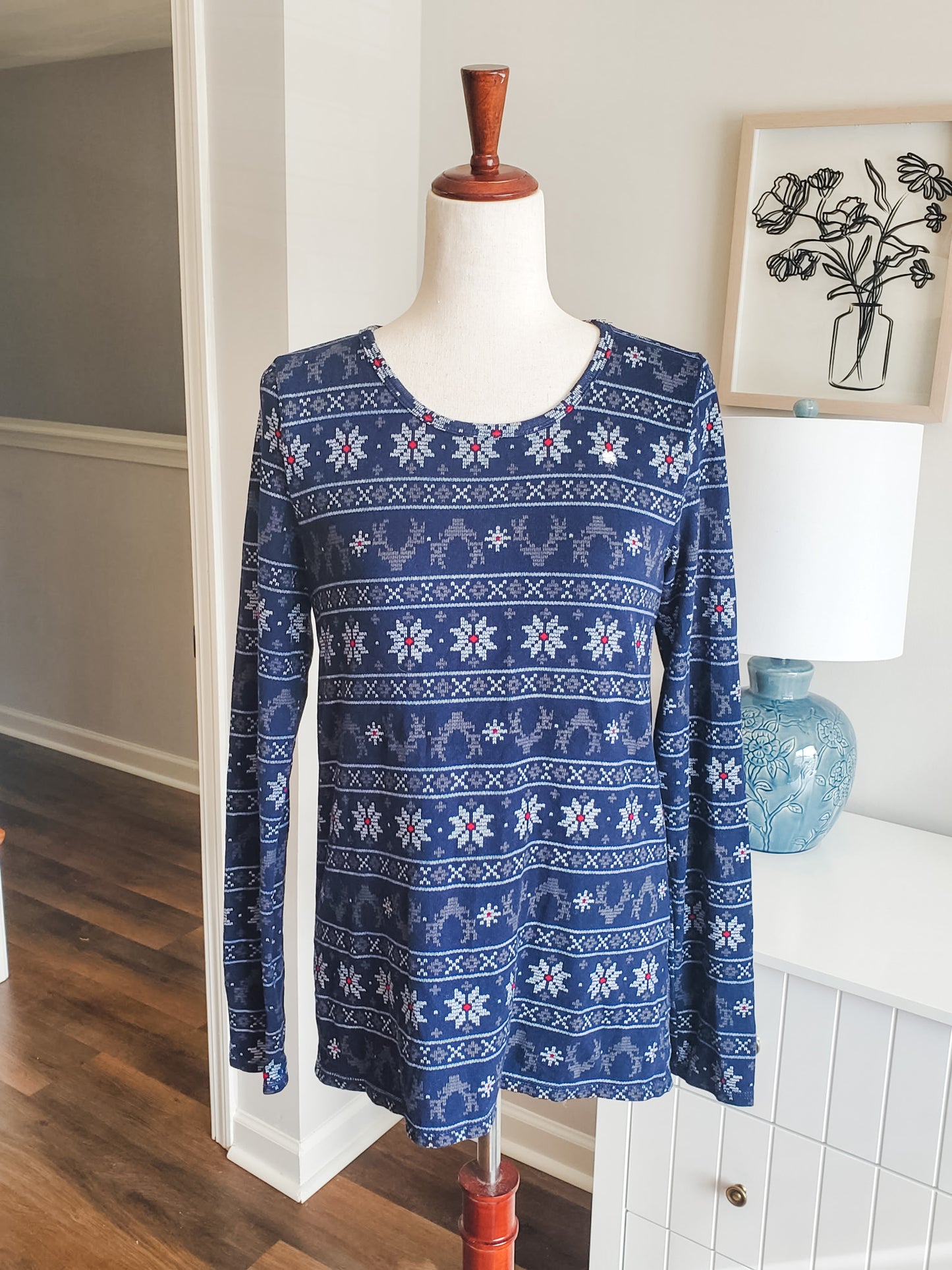 Navy Winter Print Top M
