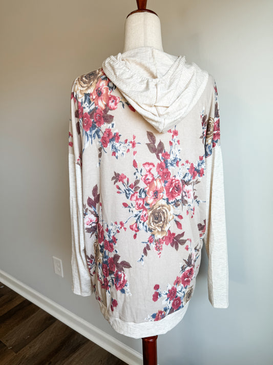 Tan Floral Hoodie