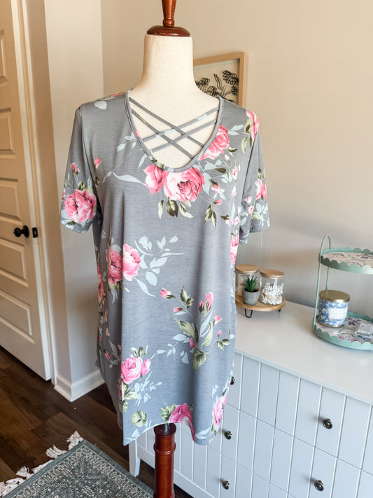 NEW Gray Floral Top