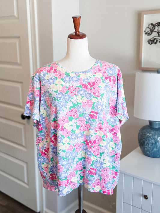 Multi Color Floral Cotton Tee 2X
