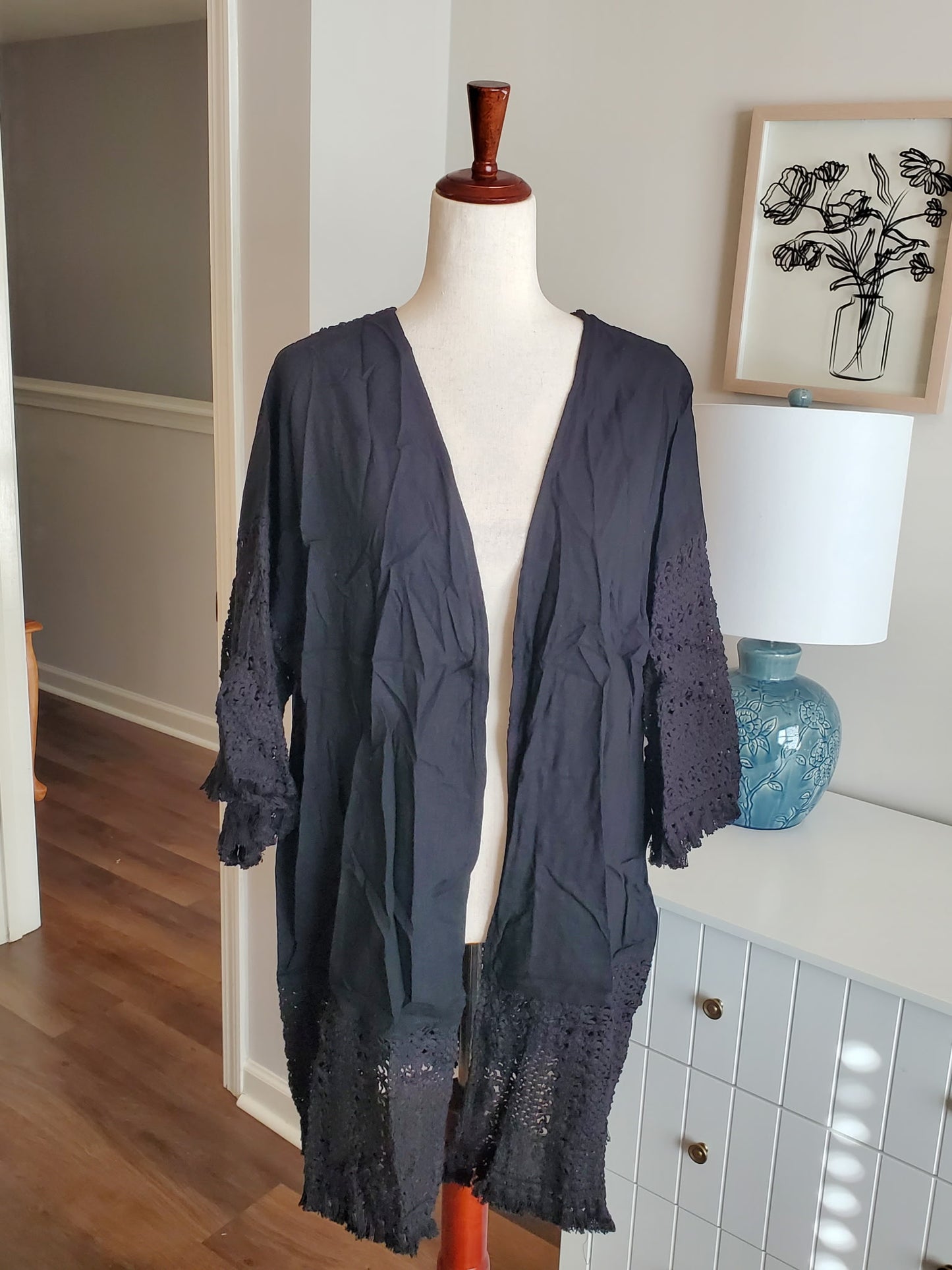 NEW Linen/Cotton Kimono Cardigan :: Oatmeal+Black