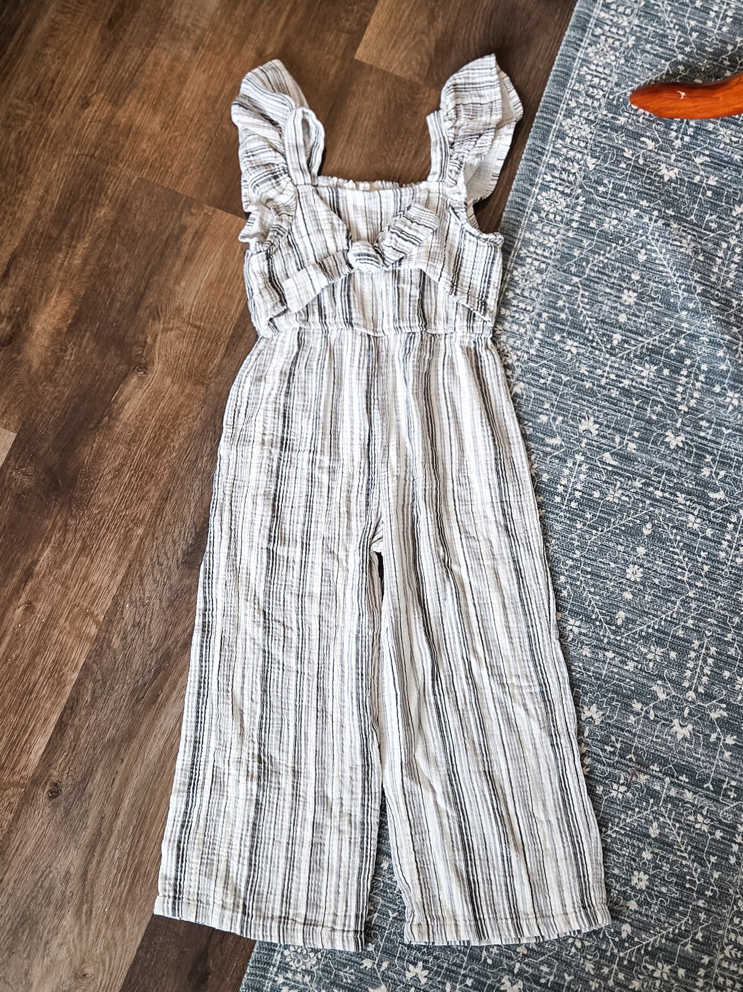 Cream Gray Striped Jumpsuit Youth M/8