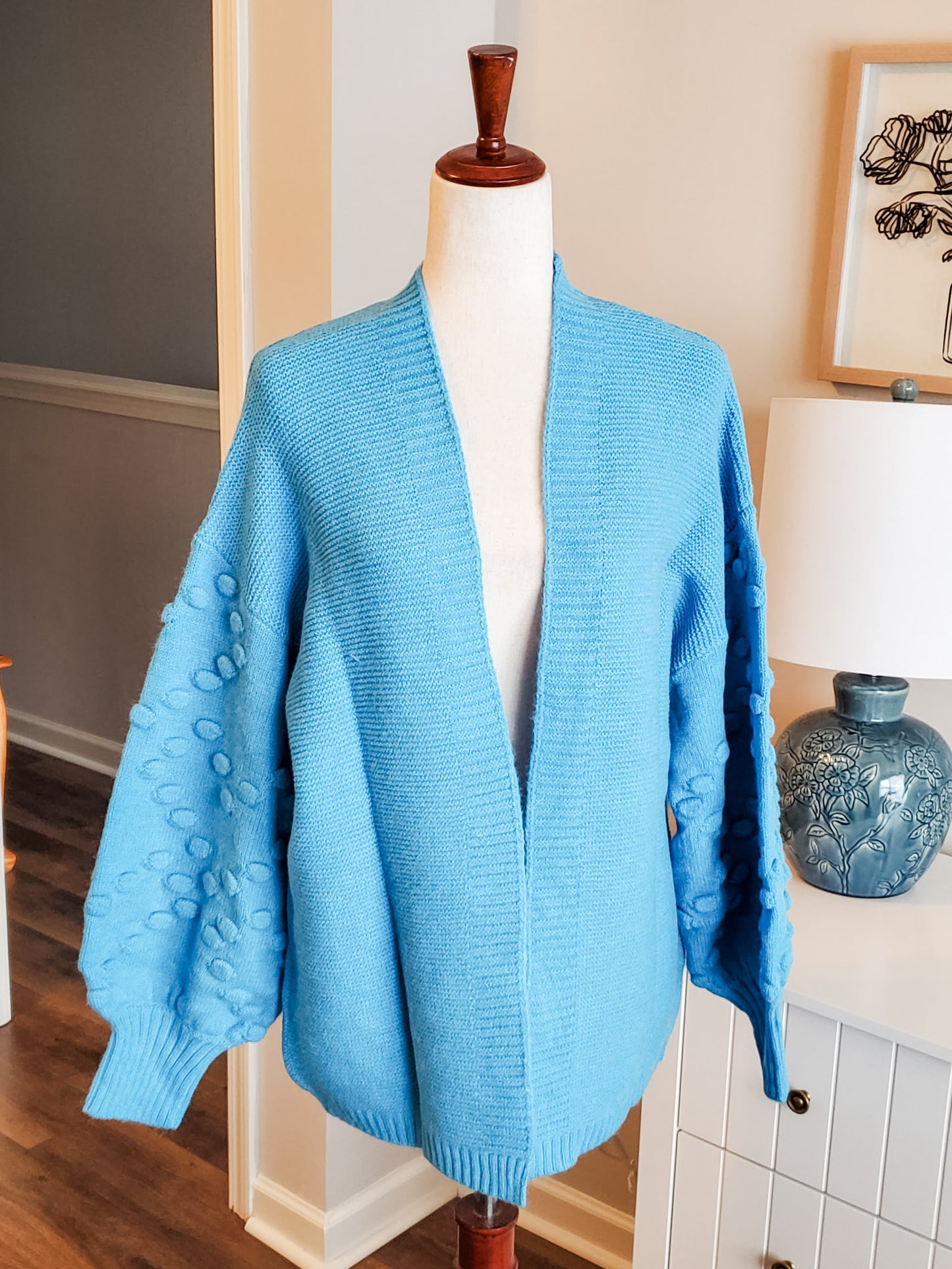 NEW Textured Sleeve Cardigan :: Hot Pink+Bright Blue