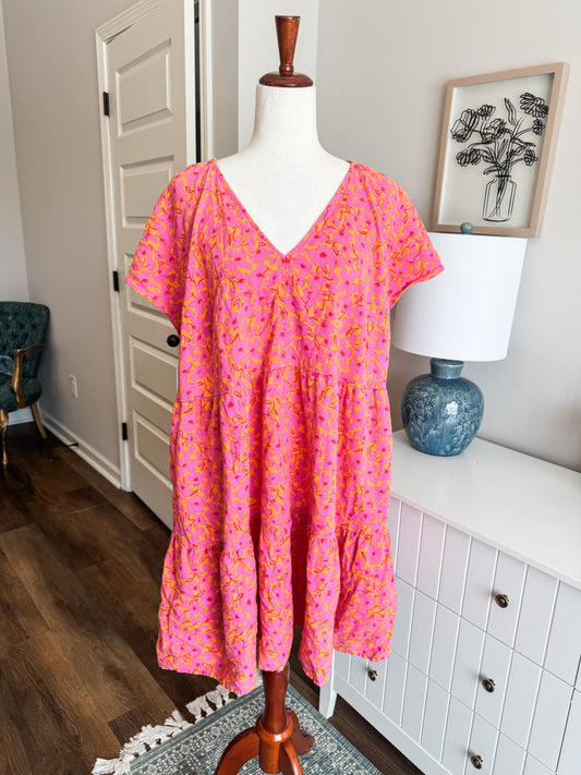 Orange Pink Floral Dress XXL