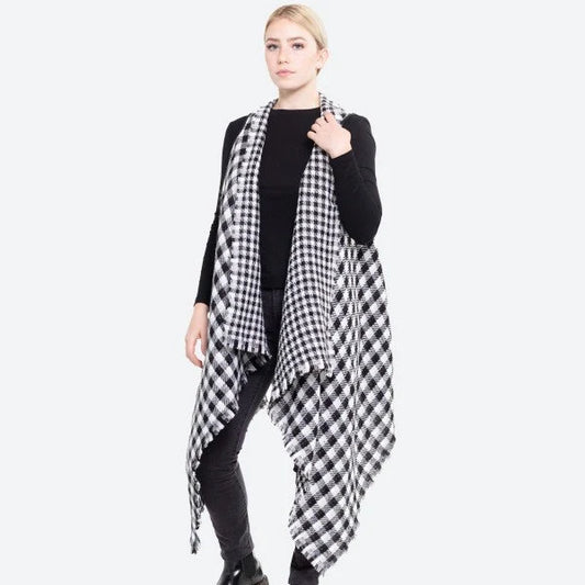 Black White Checked Vest OS