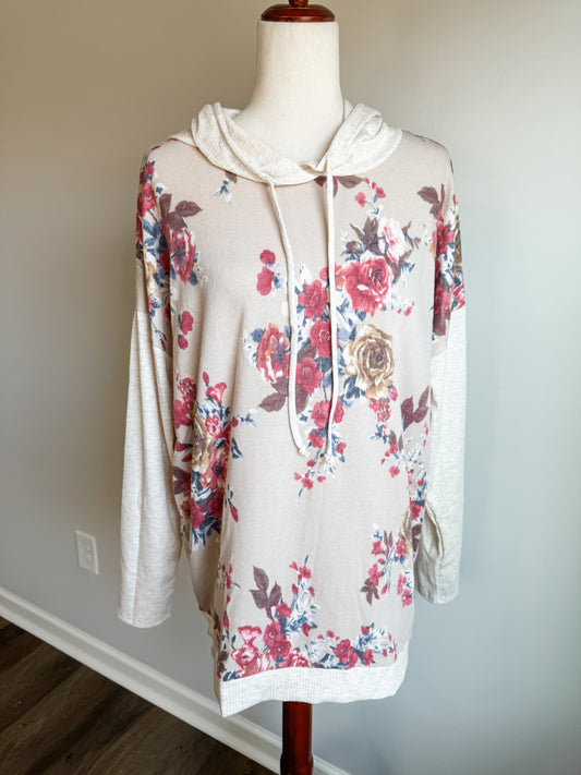 Tan Floral Hoodie