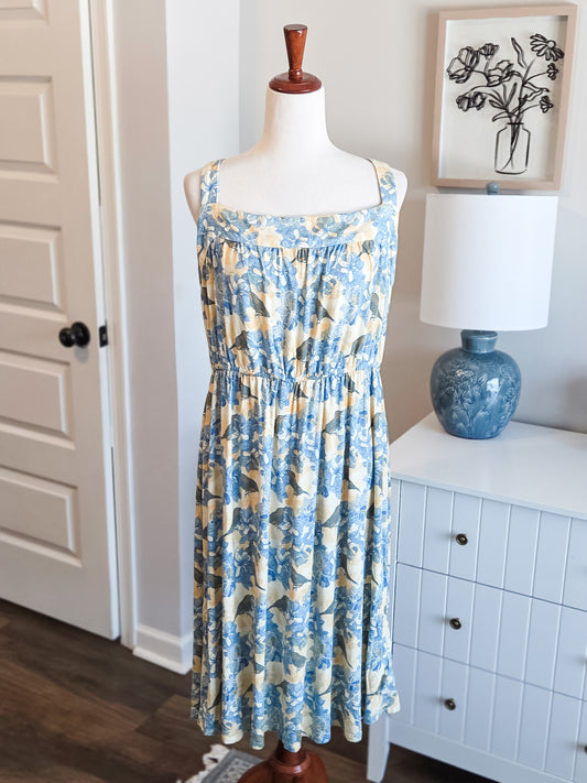 Yellow Blue Floral Dress XL