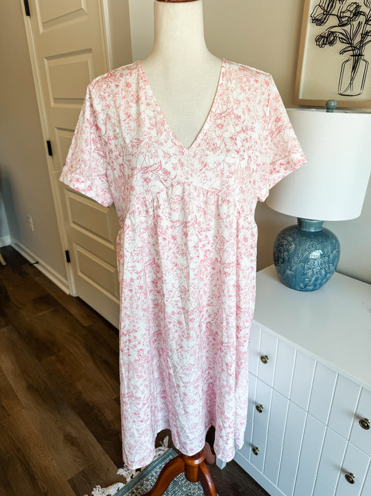 Pink White Floral Dress L