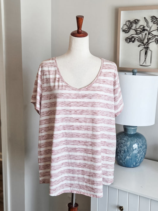 Pink White Striped Tee 2X