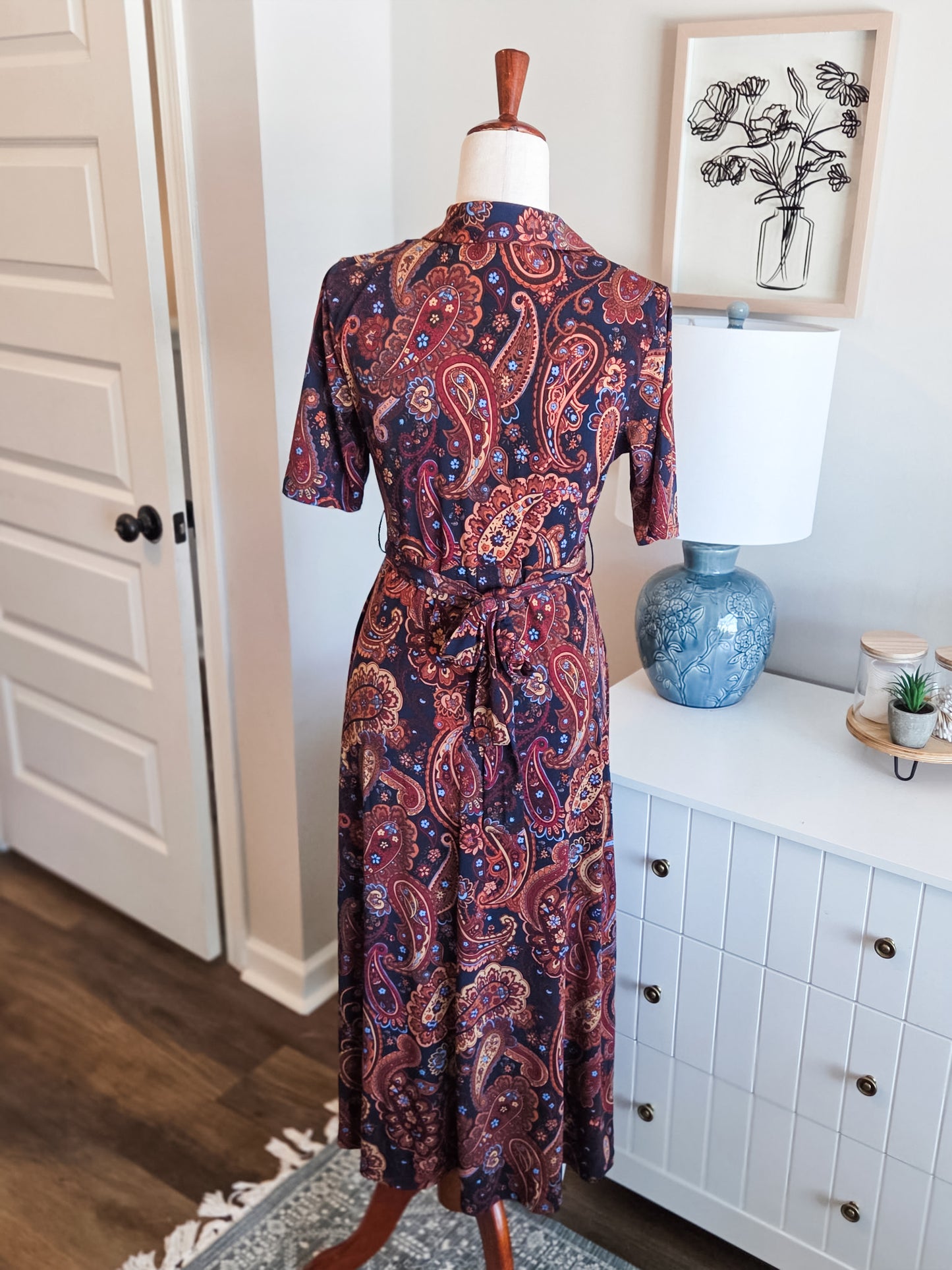 Black Orange Blue Print Dress S