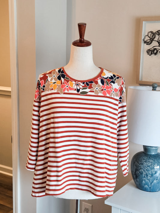 Orange Striped and Floral Top PXL