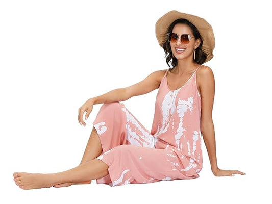 Pink White Print Maxi Dress S