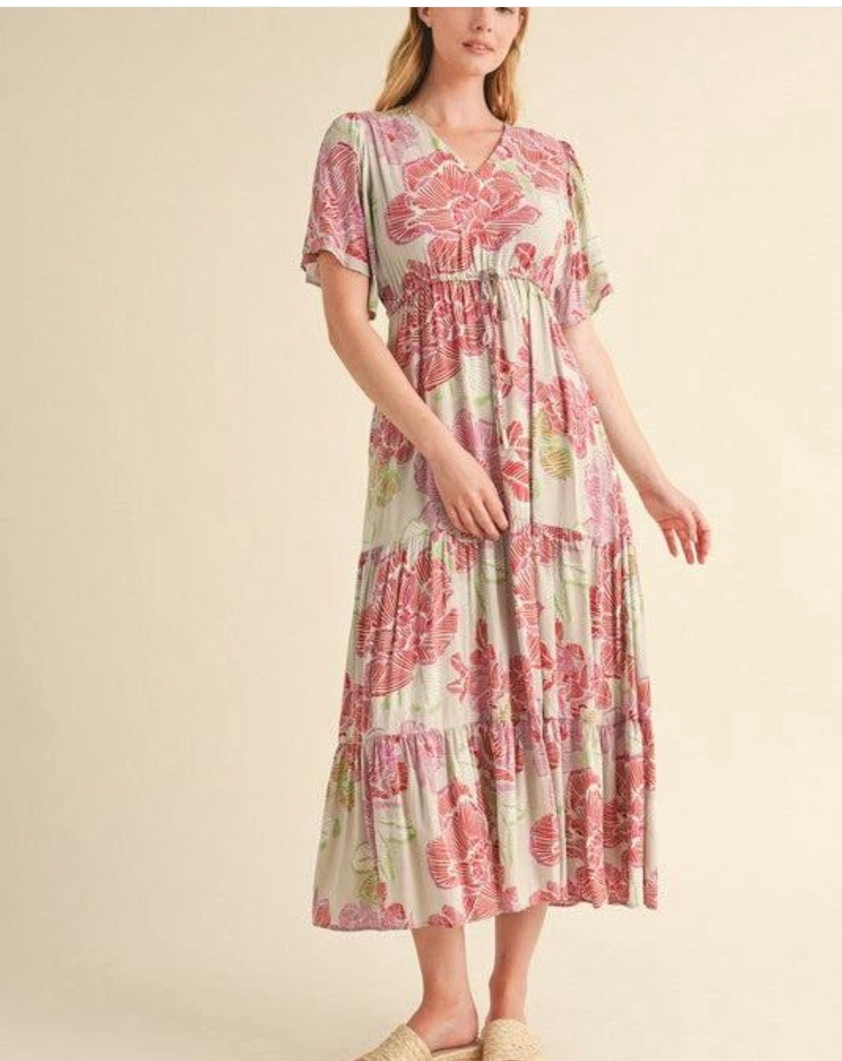 NEW Taupe Pink Red Floral Dress