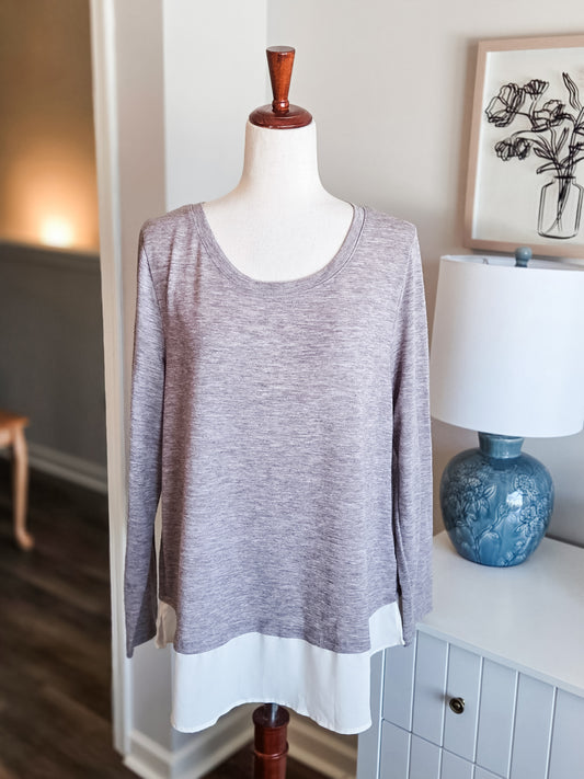 Gray Chiffon Hem Sweater L