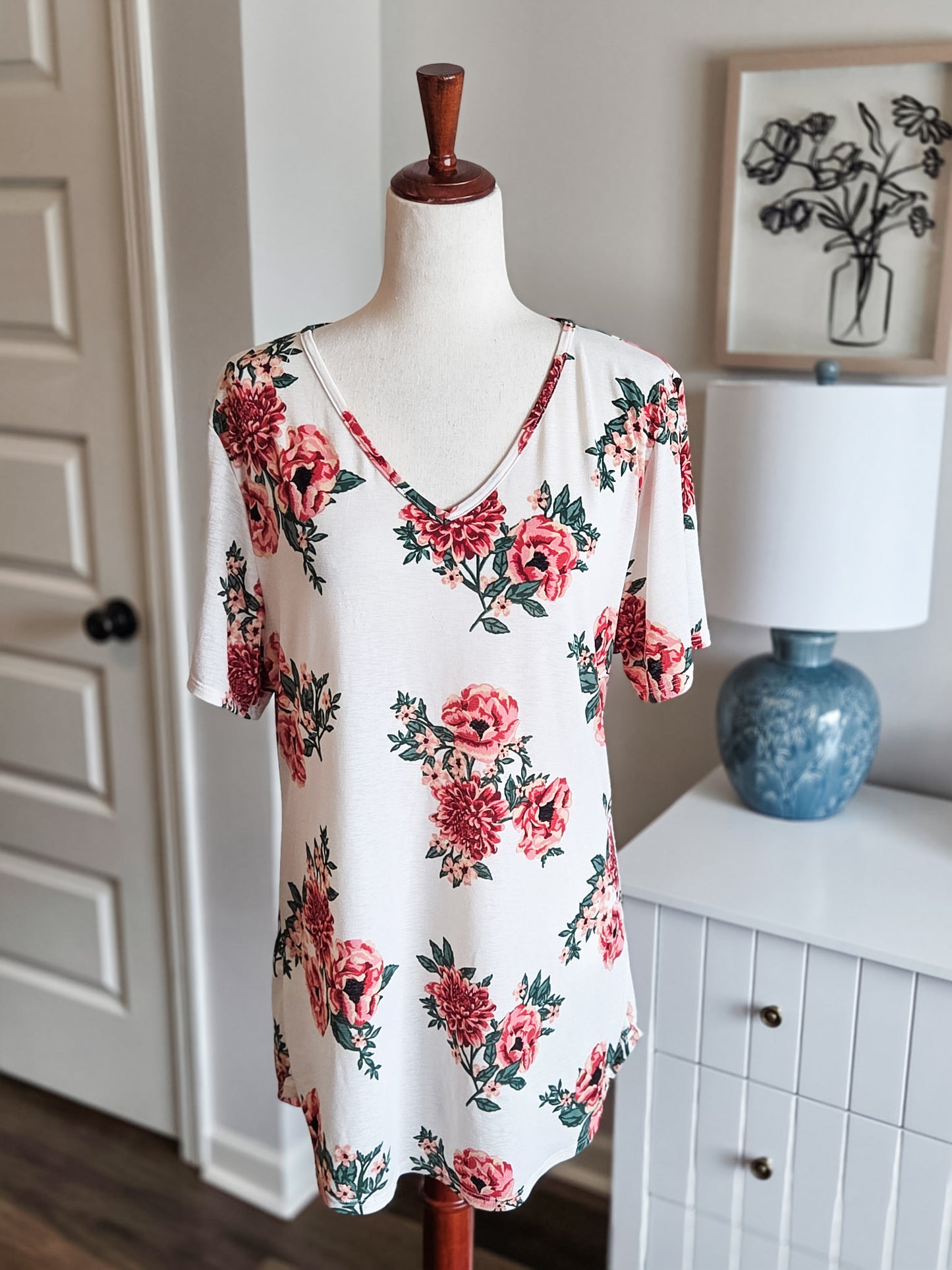 Cream Floral Top M