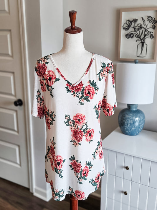 Cream Floral Top M