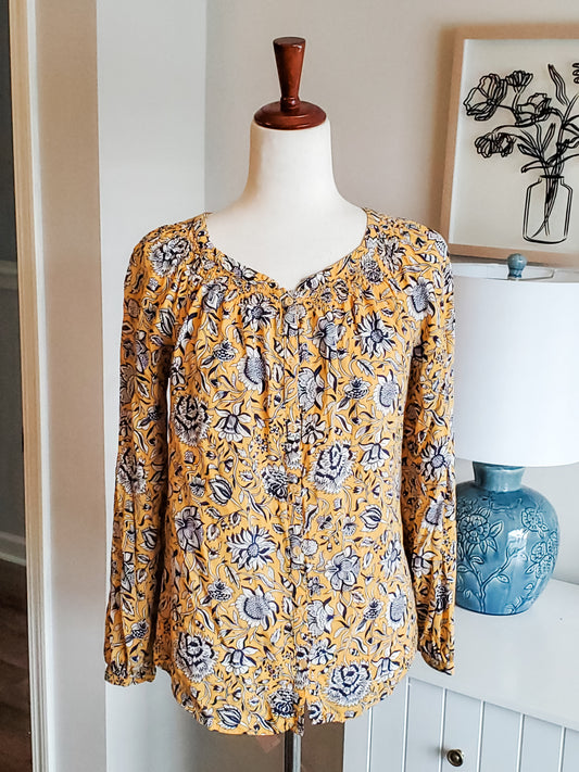 Yellow Navy Floral Blouse S